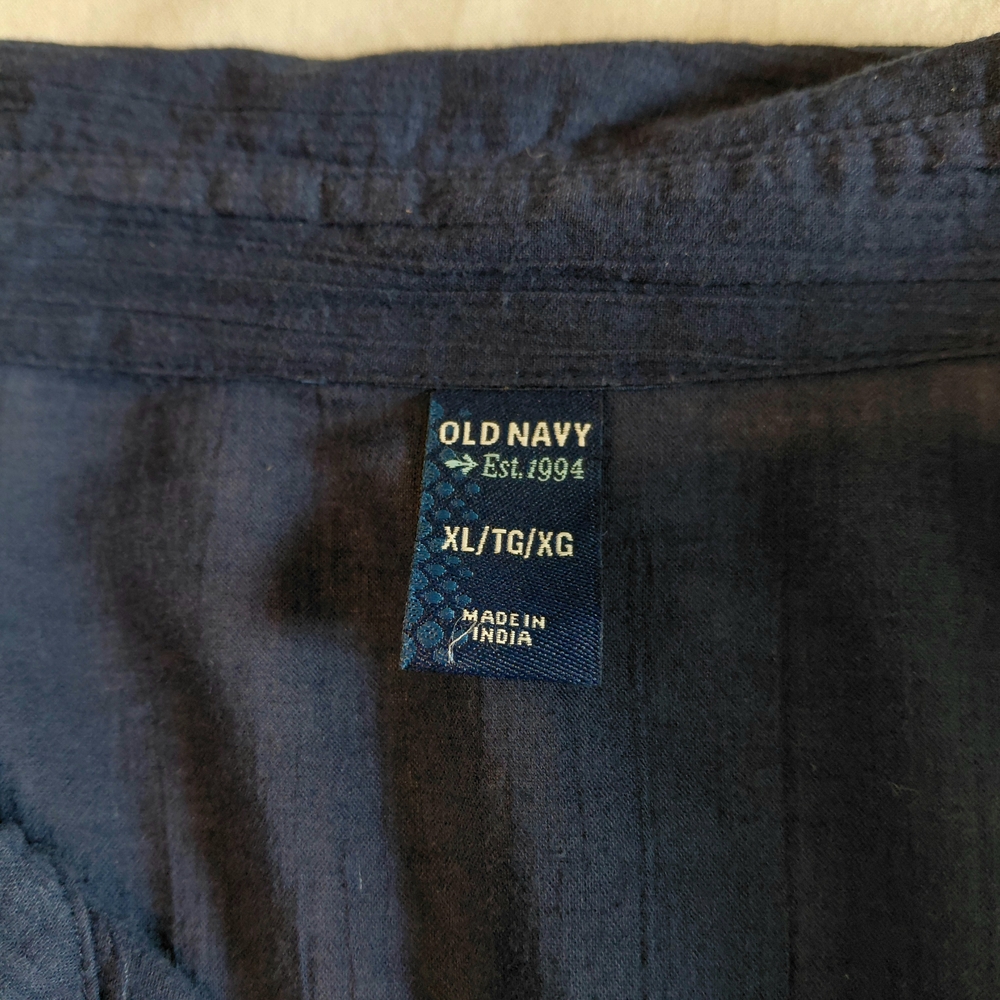 Old Navy Cotton Half Button Down Shirt Navy Blue W/Pockets Long Sleeve Size XL - Picture 4 of 7